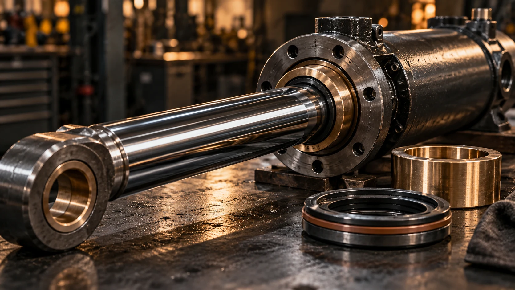 Illustrative chrome hydraulic cylinder assembly